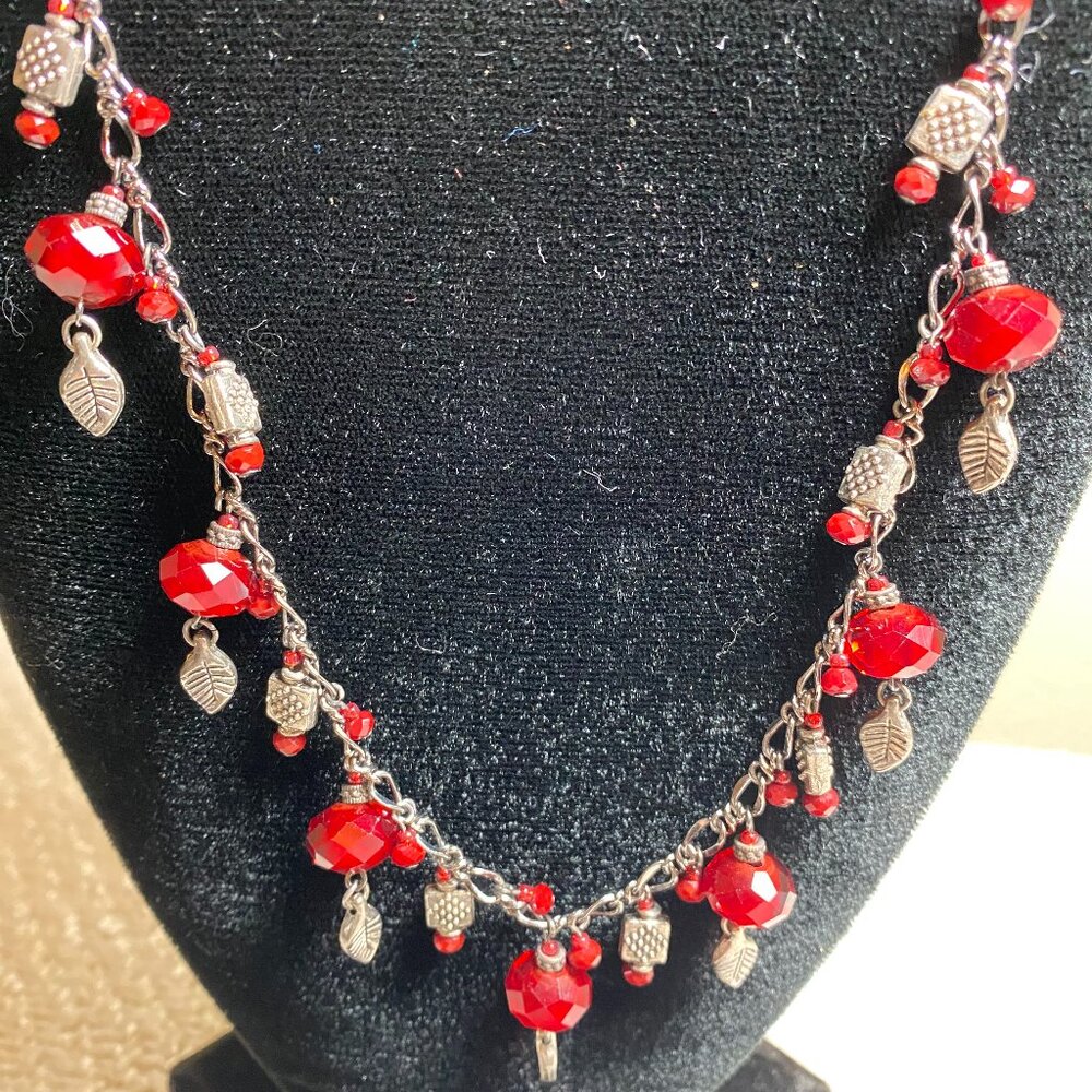 Red Glass Beaded Necklace, Earrings & Bracelet